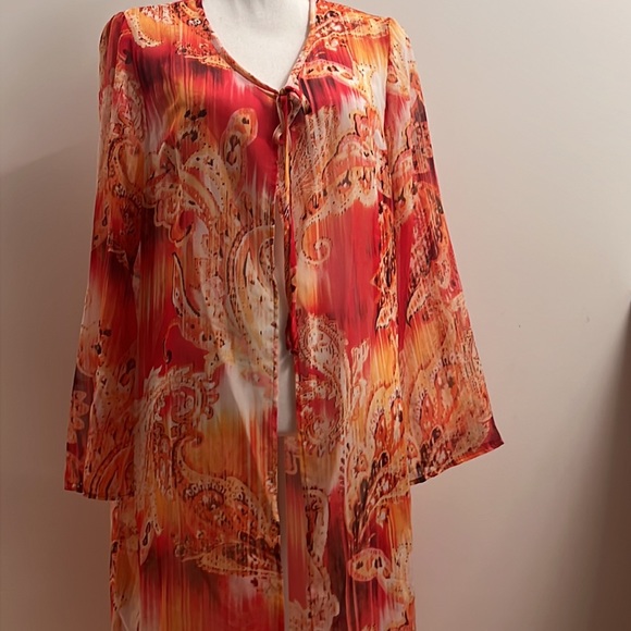 Cardigan Colorful Long Sleeve Tunic Cardigan Top with Ties in front Size 12 - Picture 5 of 8